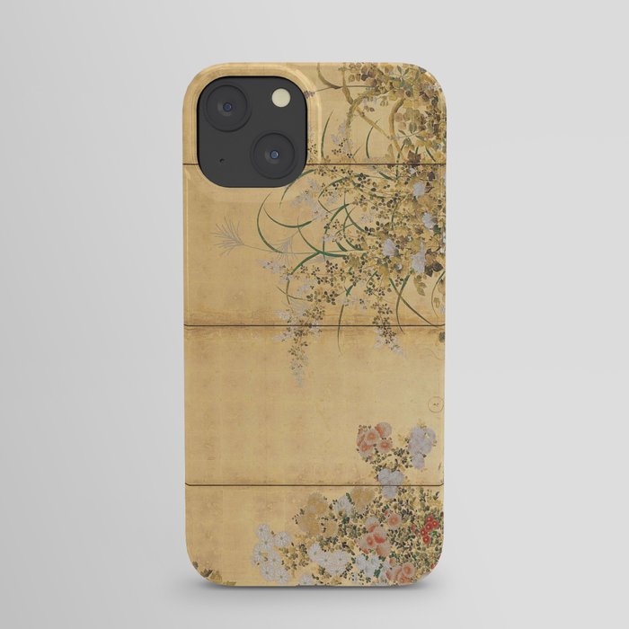 Japanese Edo Period Six-Panel Gold Leaf Screen - Spring and Autumn Flowers iPhone Case
