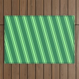 [ Thumbnail: Sea Green & Green Colored Lined Pattern Outdoor Rug ]