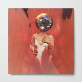 Disco Girl Metal Print | 70S, Flames, Mirrorball, Retro, Fire, Paper, Woman, Ad, Collage, Vintage 