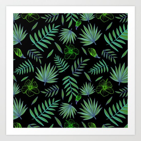 GREEN LEAVES PATTERN Art Print