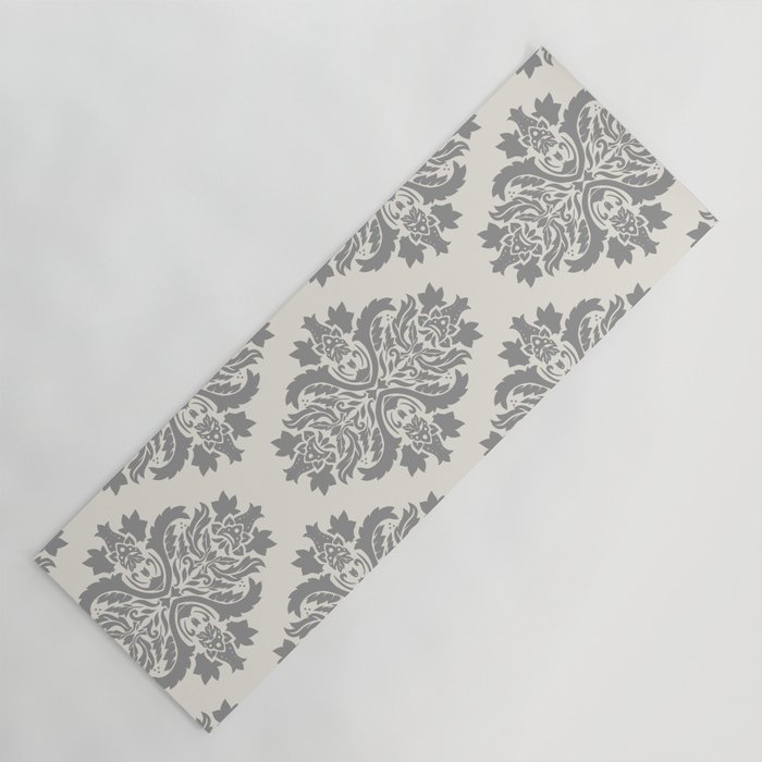 Floral Damask Pattern – Neutral Medium Gray and Light Beige Yoga Mat