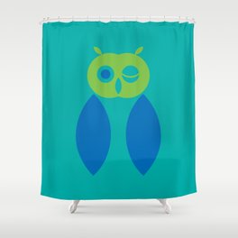 Winking Owl in green, blue, teal Shower Curtain