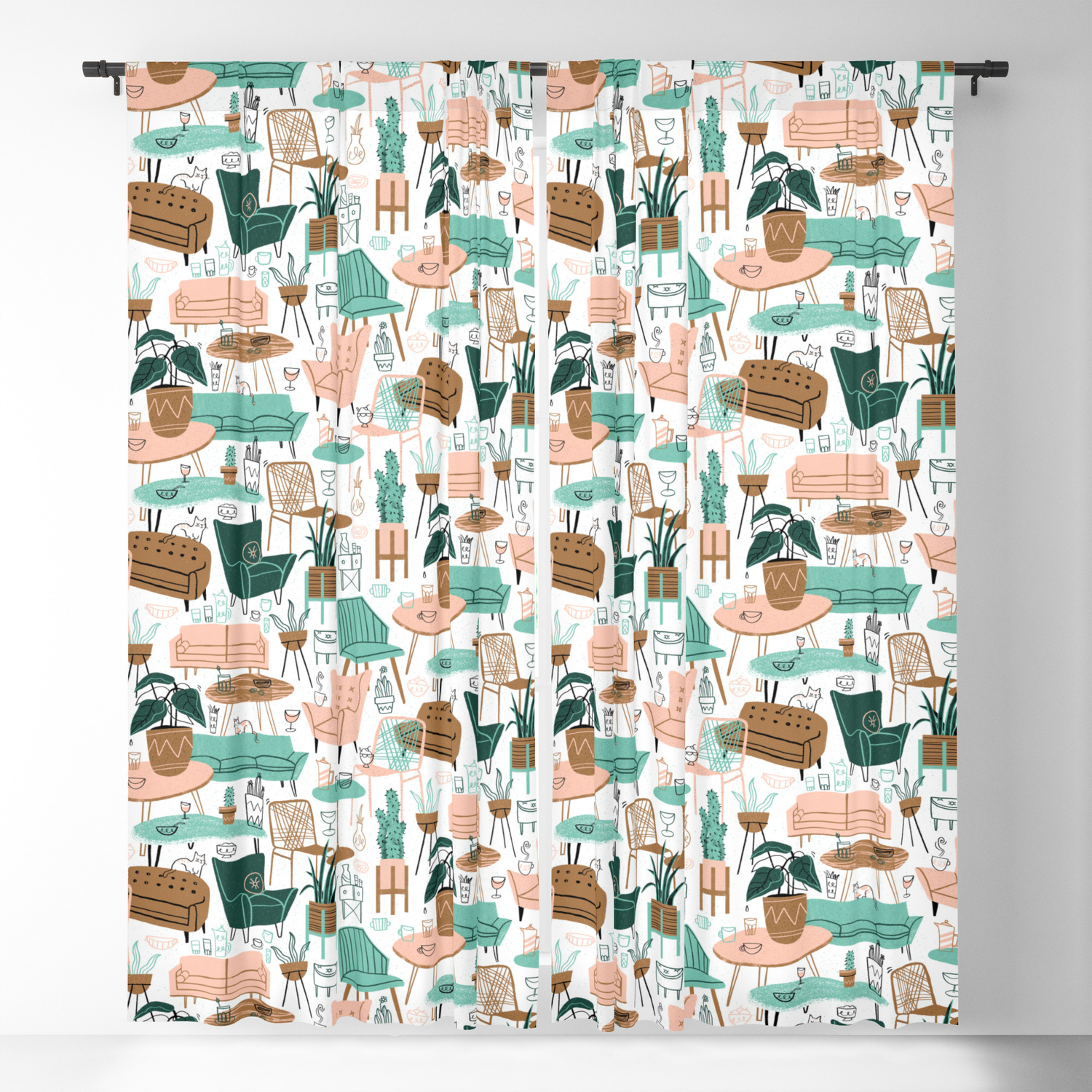 Retro Mid Mod Living Room Blackout Curtain By Juliagreen Society6