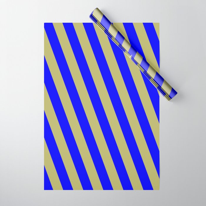 Dark Khaki and Blue Colored Pattern of Stripes Wrapping Paper
