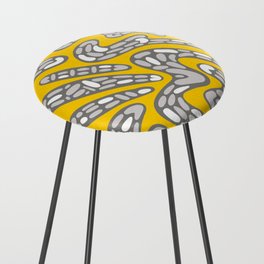 Organic Abstract Pattern in Golden Yellow, Gray, Light Gray and White Counter Stool
