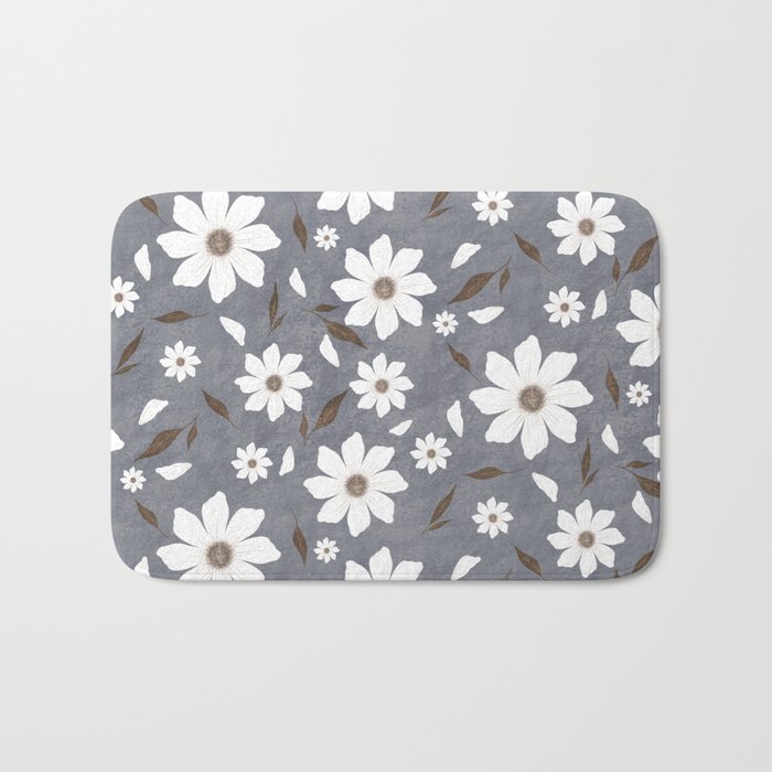 Flowers and leafs with texture gray Bath Mat