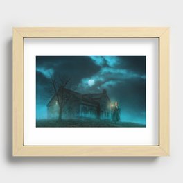 Lady with lamp in hand exploring the obscurity Recessed Framed Print