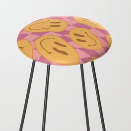 Happy melting smiley on checker pink colorway  Counter Stool