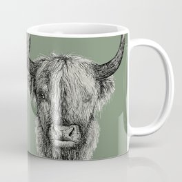Scottish Highland Cows, pen and ink illustration, grassy green Coffee Mug
