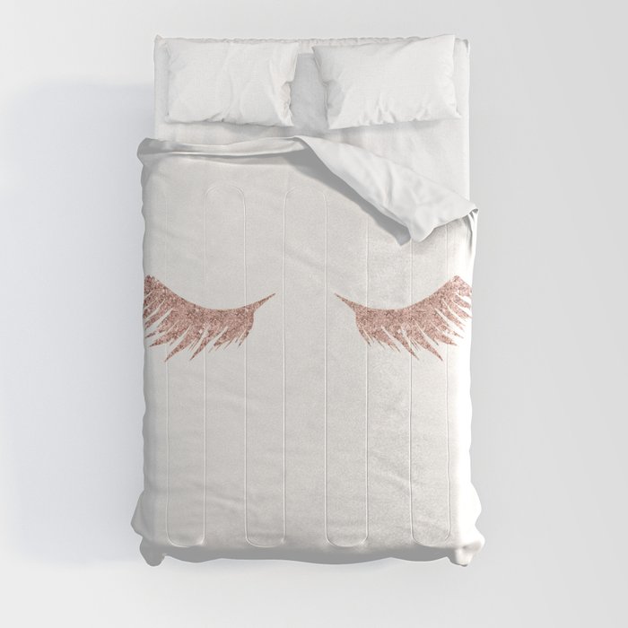 Pretty Lashes Rose Gold Glitter Pink Comforter