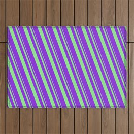 [ Thumbnail: Light Green and Purple Colored Lines Pattern Outdoor Rug ]