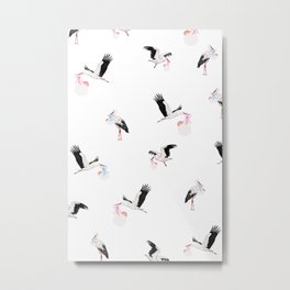 Stork birds pattern baby nursery Metal Print | Babygirl, Babyboy, Baby, Pattern, Print, Wallart, Mum, Bird, Homedecor, Digital 