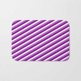 [ Thumbnail: Mint Cream, Orchid, and Purple Colored Stripes/Lines Pattern Bath Mat ]