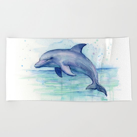 Dolphin Watercolor Sea Creature Animal Beach Towel
