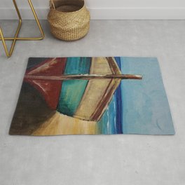 Beached Colorful Rowboat in Acrylic Rug