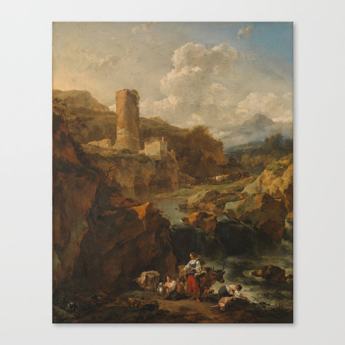 Pooping dog ruining an old dutch masters painting 5 Canvas Print