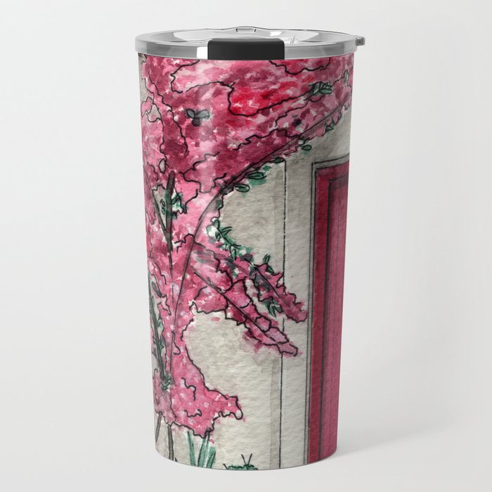 Little Pink Door Surrounded By A Pink Bougainvillea Travel Mug By Eliver