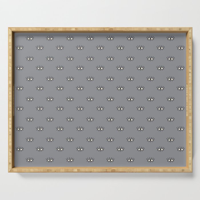 Pale blue retro eyes pattern Serving Tray