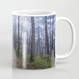 Magical foggy seasonal forest tree landscape. Lovely dreamy fairytale.  Mug