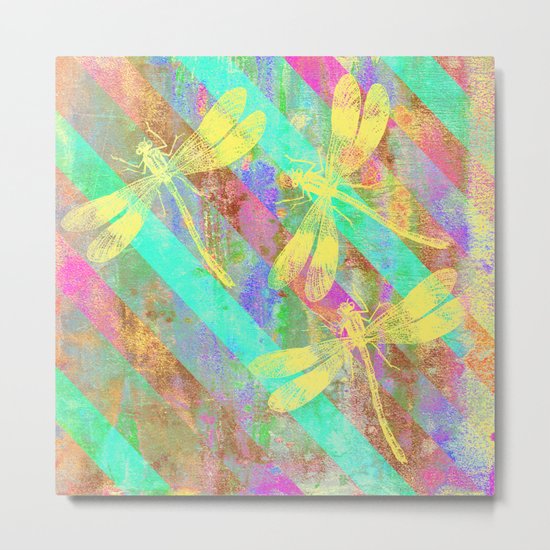 A Dragonflies and Stripes W Metal Print