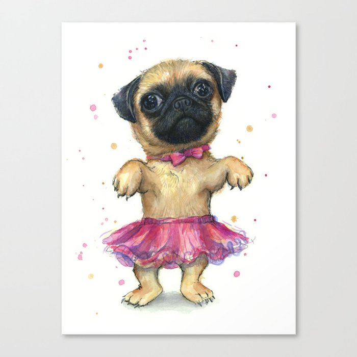 Pug in a Tutu Cute Animal Whimsical Dog Portrait Canvas Print