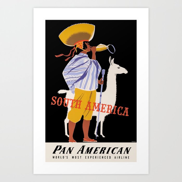 1955 SOUTH AMERICA Airline Travel Poster Art Print