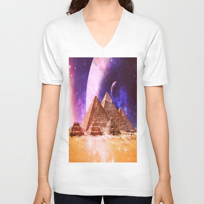 Galaxy Pyramids V Neck T Shirt