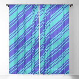 [ Thumbnail: Blue & Dark Turquoise Colored Stripes/Lines Pattern Sheer Curtain ]
