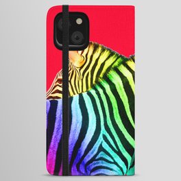 rainbow Colored Zebras Illustration - red iPhone Wallet Case