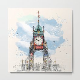 Eastgate Clock in Chester Cheshire UK Metal Print | Urbansketch, Watercolor, Digital, Painting 