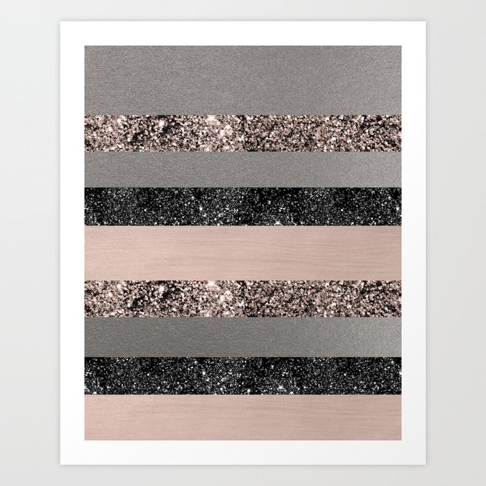 Blush Glitter Glam Stripes #1 (Faux Glitter) #shiny #decor #art #society6 Art Print