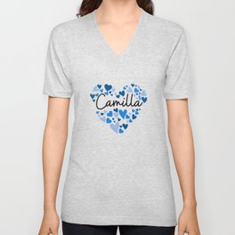 Camilla, blue hearts V Neck T Shirt