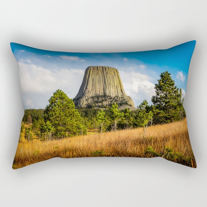 Close Encounter - Devils Tower on Autumn Day in the Black Hills of Wyoming Rectangular Pillow