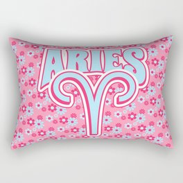 Retro Groovy Aries-cherry aqua zodiac sign astrology-cute girly floral Rectangular Pillow