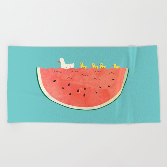 duckies and watermelon Beach Towel