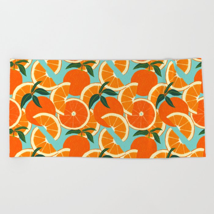 Orange Harvest - Blue Beach Towel