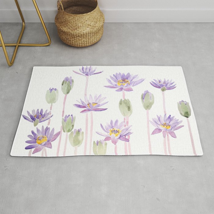 purple waterlily watercolor horizontal  Rug