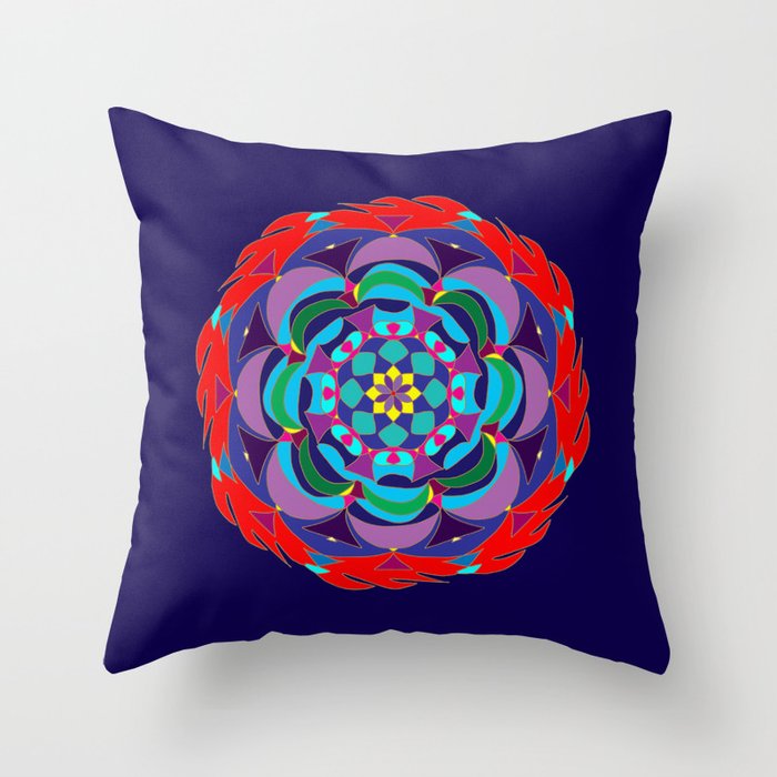 Hybrid Mandala Red Throw Pillow