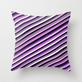 [ Thumbnail: Vibrant Gray, Orchid, White, Black & Indigo Colored Stripes/Lines Pattern Throw Pillow ]