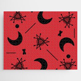 Moons & Stars Atomic Era Abstract Red Jigsaw Puzzle