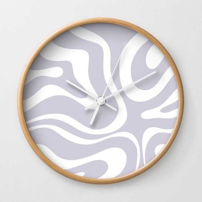 Retro Modern Liquid Swirl Abstract Pattern in Pale Lilac Purple and White Wall Clock