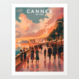 Vintage Poster of Cannes in 1925 Sunset by the Sea Promenade Art Print