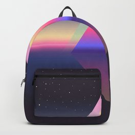 Glowing triangle. Ethereum concept. futuristic abstract background. Retro wave, synthwave, rave, vapor. Blue, black, pink purple colors. Trendy vintage 1980s, 1990s style., poster,  Backpack