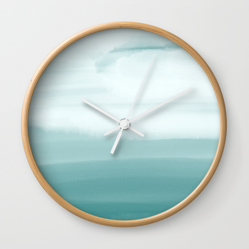 Ocean Sky Surf Waves Teal Blue Green Water Clouds Watercolor Painting Beach Bathroom Decor Wall Clock By Palmtreeprints Society6