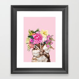 Flower Crown Squirrel in Pink Framed Art Print
