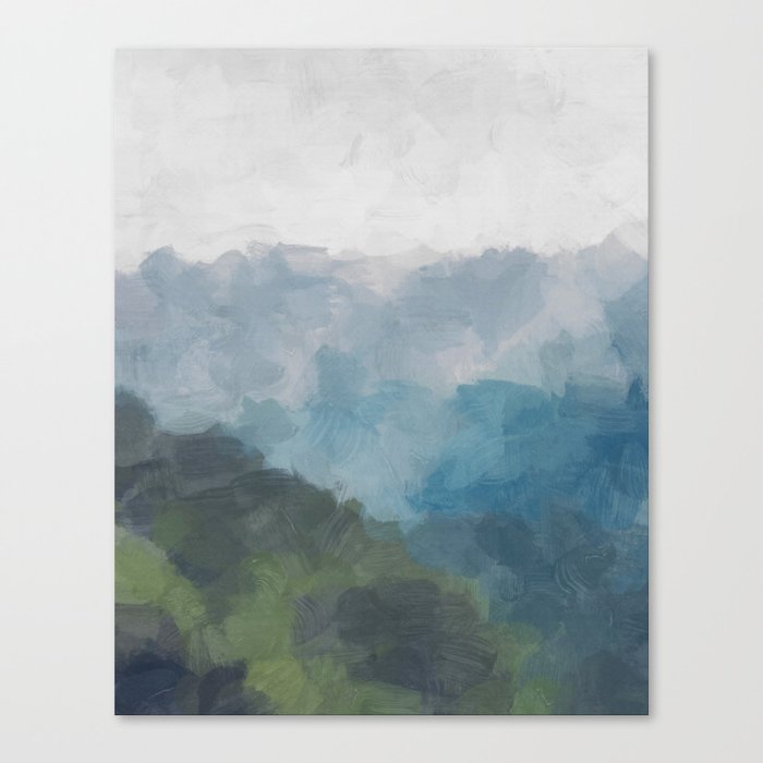 Keep Going - Abstract Painting, Gray Blue Navy Green Nature Mountain Hiking Print, Modern Wall Art Canvas Print
