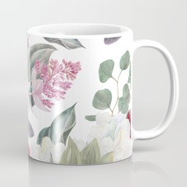 tropical pattern Coffee Mug | Watercolor, Painting, Textile, Leaves, Pattern, Flowers, Pink, Botanical 