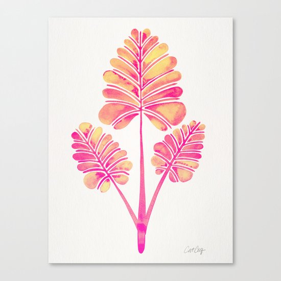 Tropical Palm Leaf Trifecta – Pink Palette Canvas Print