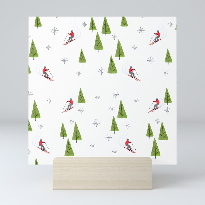 Skis and Pine Trees Mini Art Print