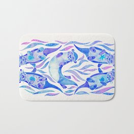 Five Otters – Indigo Ombré Bath Mat | Seaotter, Painting, Illustration, Otter, Otters, Seaotters, Animal, Ocean, River, Catcoq 